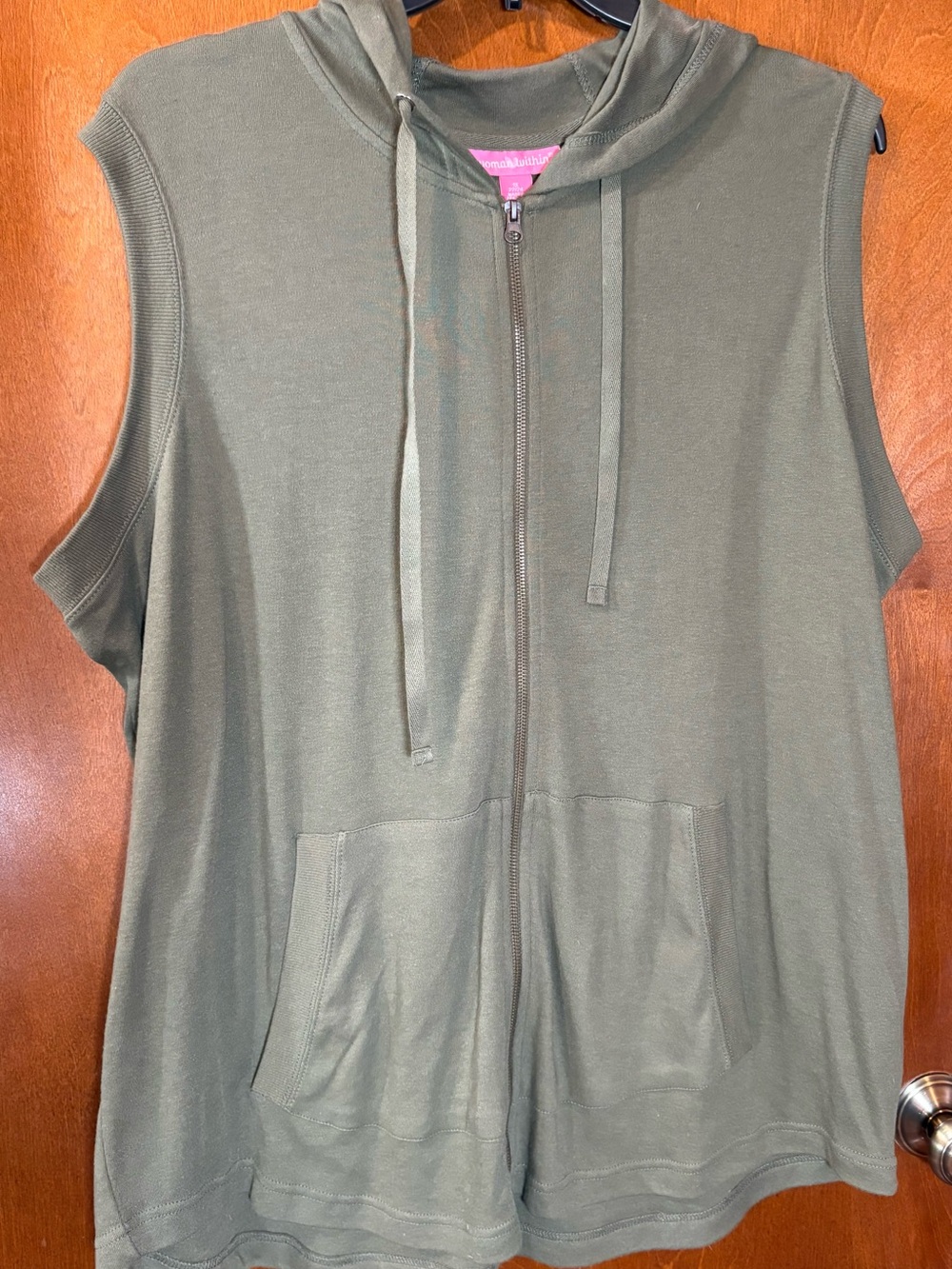 Woman Within Olive Green Sleeveless Zip Hoodie